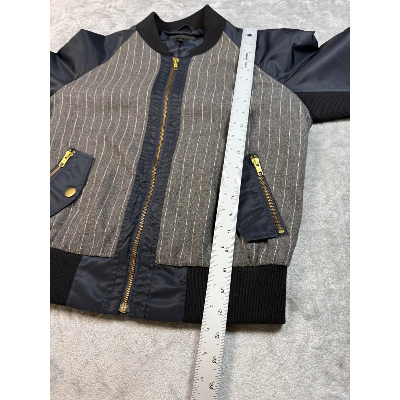 J. Crew Womens Bomber Jacket Small‎ Gray Pinstripe Wool Blend Full Zip - Image 13