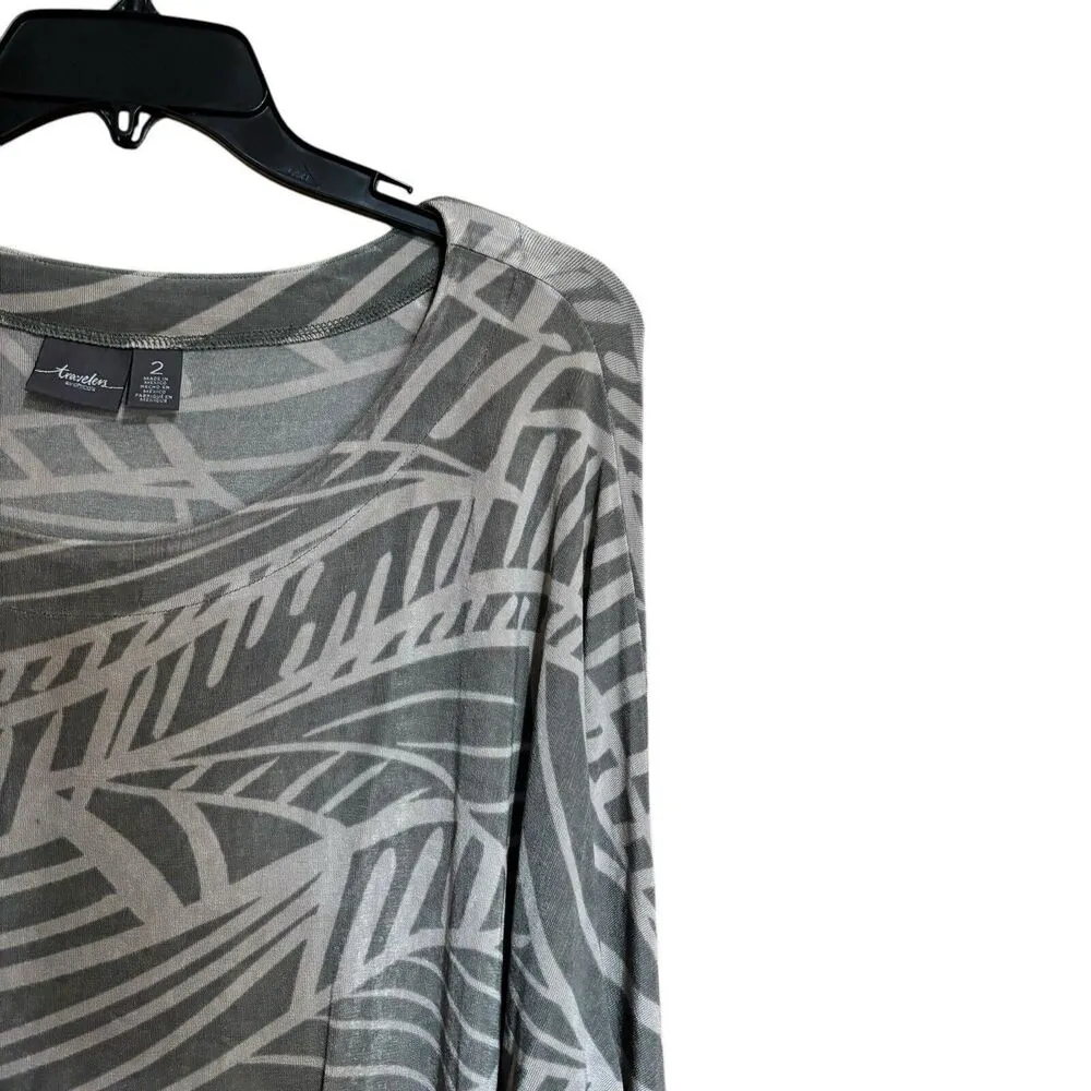 Chicos Travelers Top Women Large Multicolor Print Stretch Slinky Blouse Side Tie - Image 3