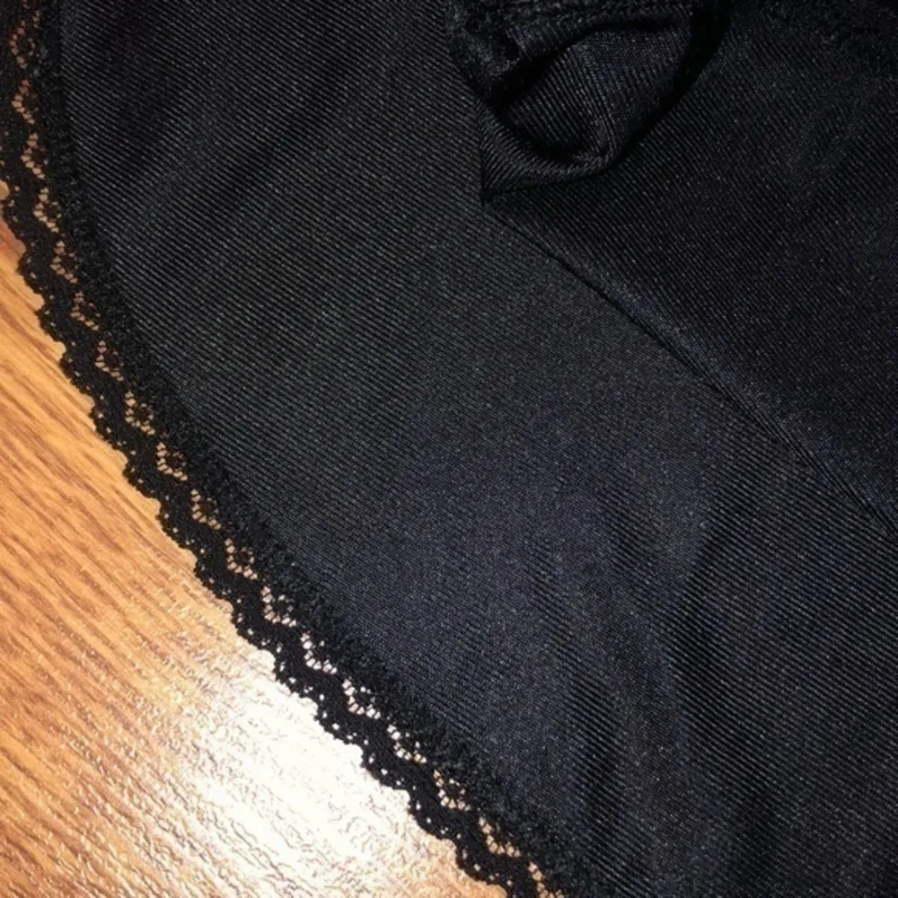 Vintage Vanity Fair Dainty Black Half Slip Skirt Dress Lace Trim Small Side Slit - Image 3