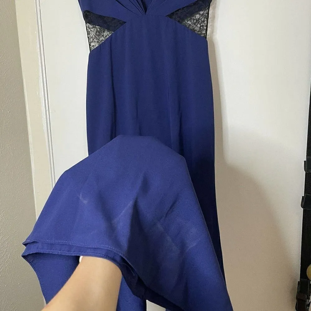 Jill Jill stuart blue lace cutout vneck plunge maxi bodycon gown dress size 0 XS - Image 5