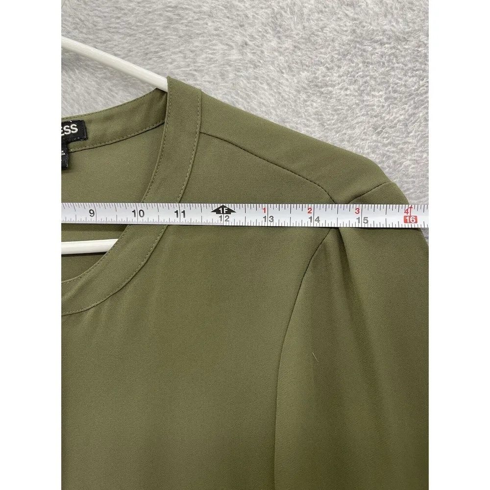 Express Women's Blouse Solid Olive Green Size Small 1/2 Zip 3/4 sleeve - Image 8