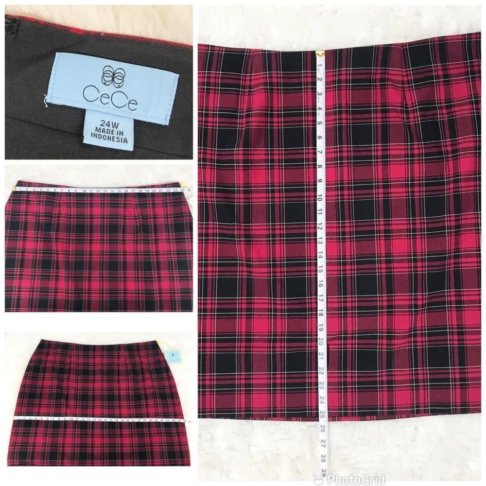 CECE Red Black Plaid Pencil Skirt Knee Length Office Career Plus Size 24W New - Image 9