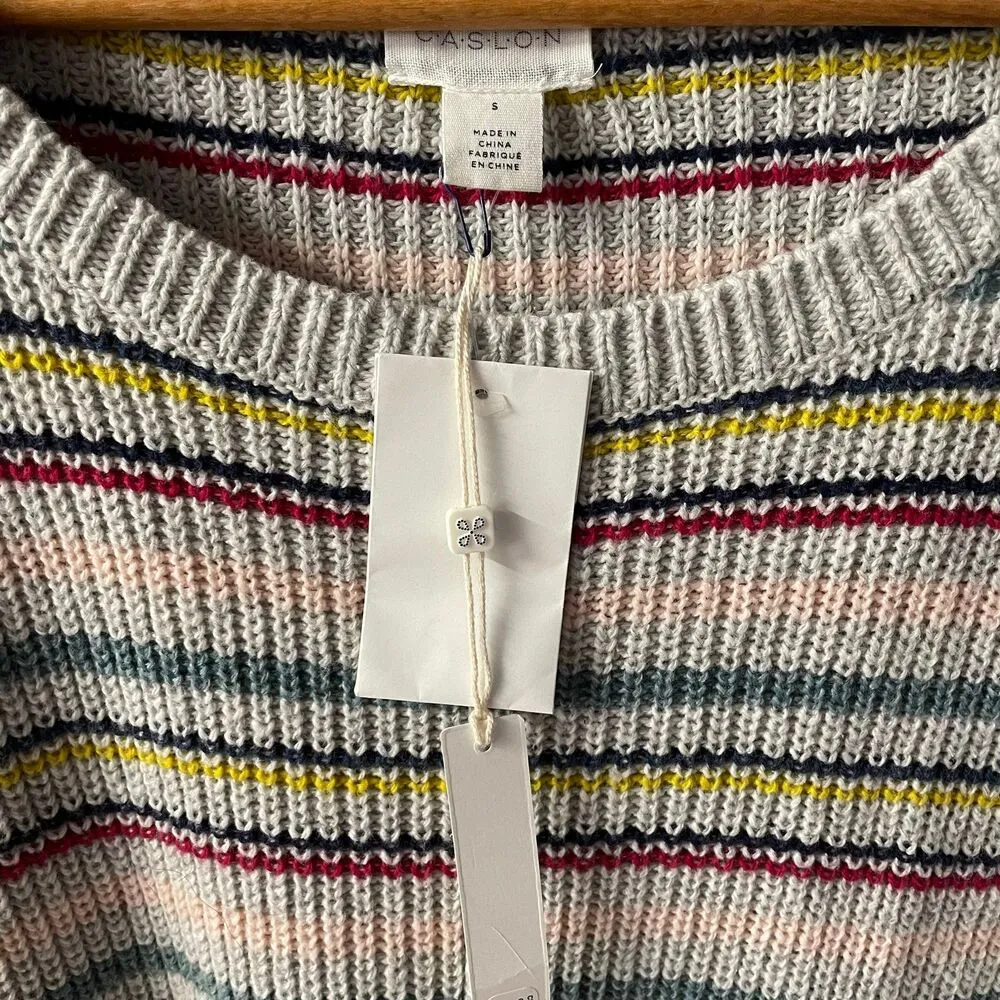 Caslon Light Gray Colorful Stripe Round Neck Knit Pullover Sweater Size S NWT - Image 3