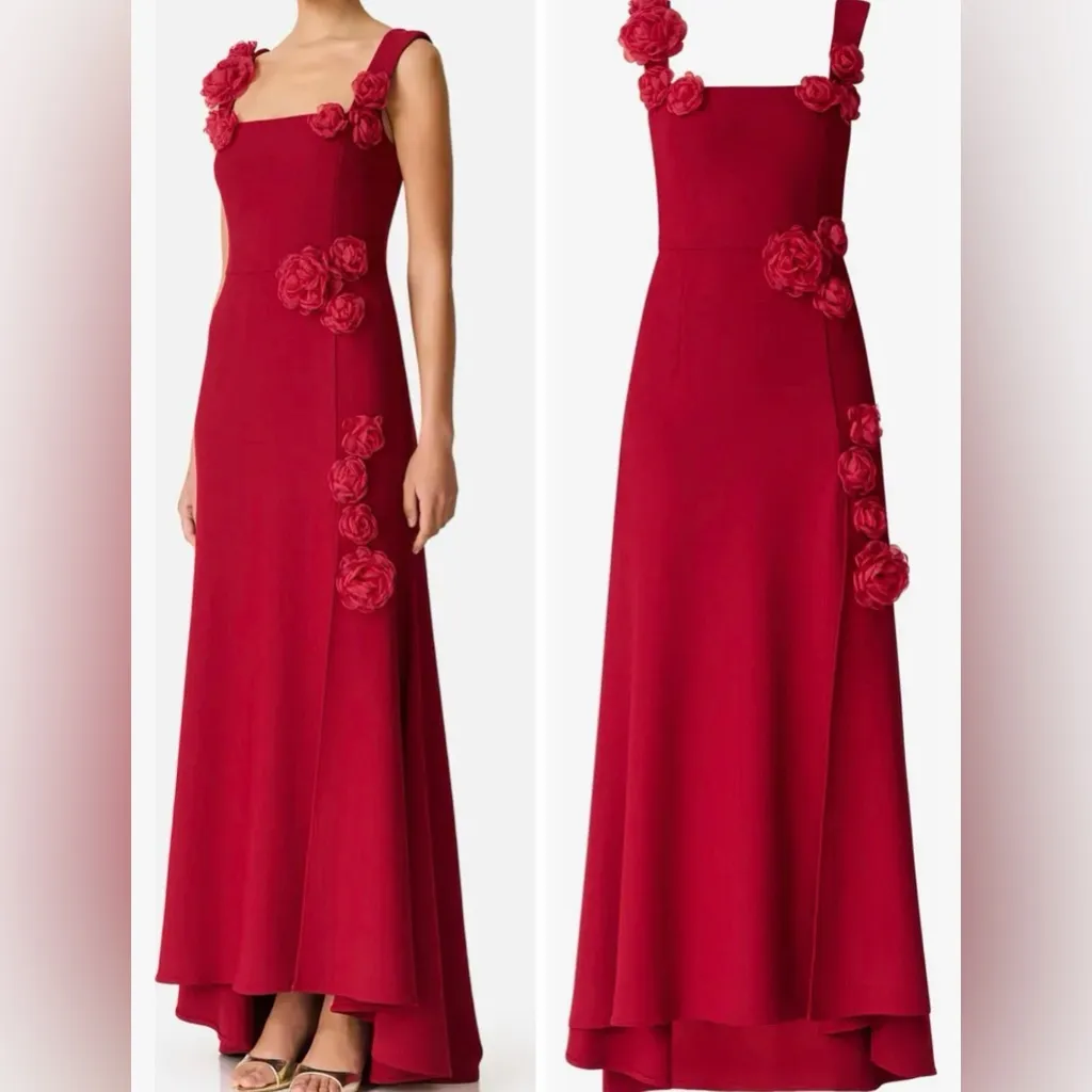 NEW ELLIATT x REVOLVE Evanora 3d floral Gown in Red Berry sz M - Image 3