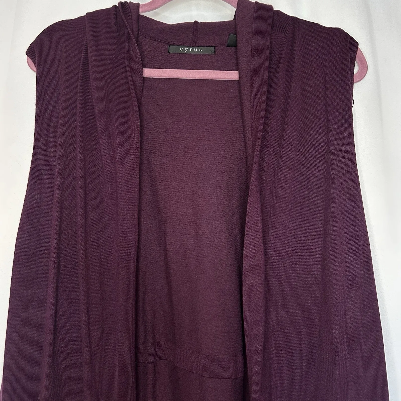 Cyrus Women's 1X Sleeveless Hooded Maroon Wine Long Open Front Cardigan Vest NWT - Image 2