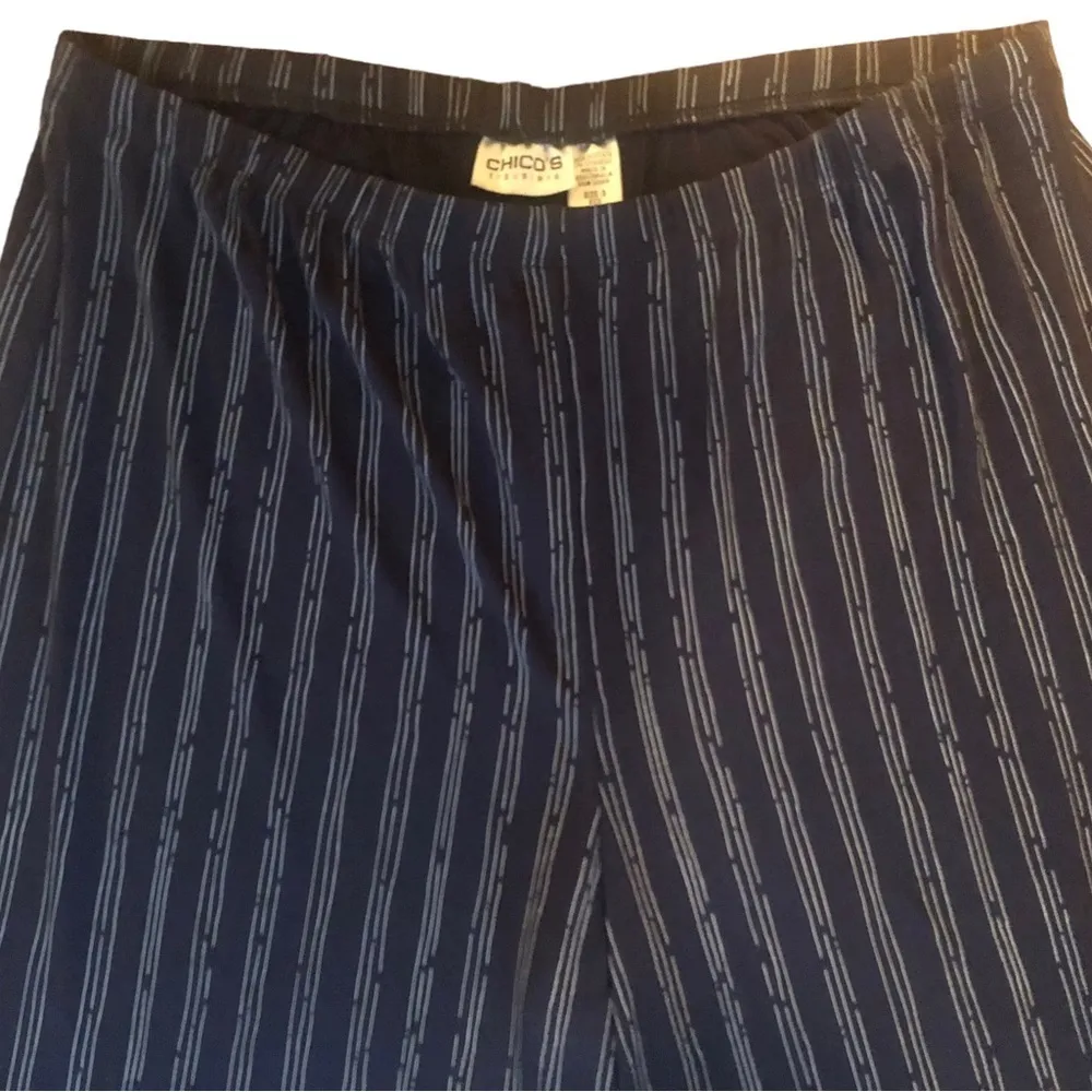 Chico’s Travelers Slinky Wide Leg Pants Navy Blue Sz. 3/16 Broken Lines Career - Image 2