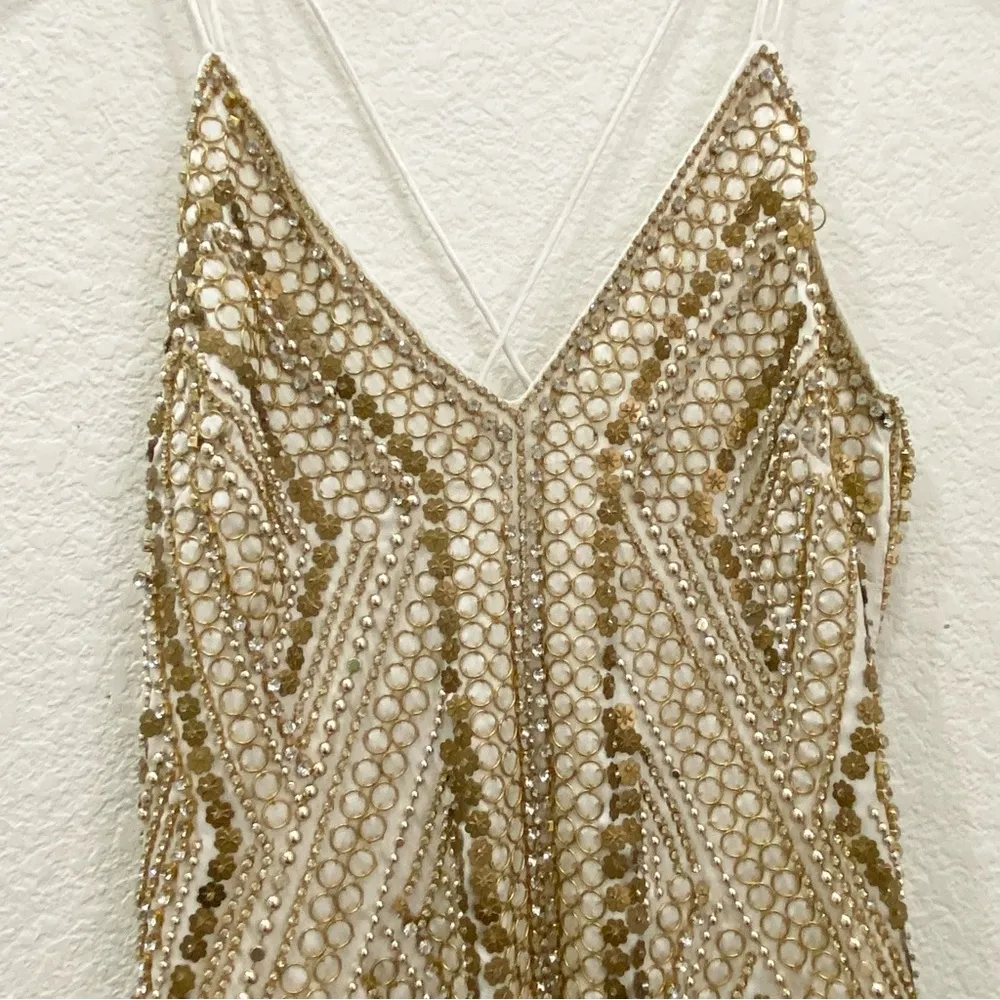 TOPSHOP 10E02QGLD Ivory/Gold Sequin Beaded Mini Party Evening Dress Size 4  Gold - $107 (10% Off Retail) - From Beads