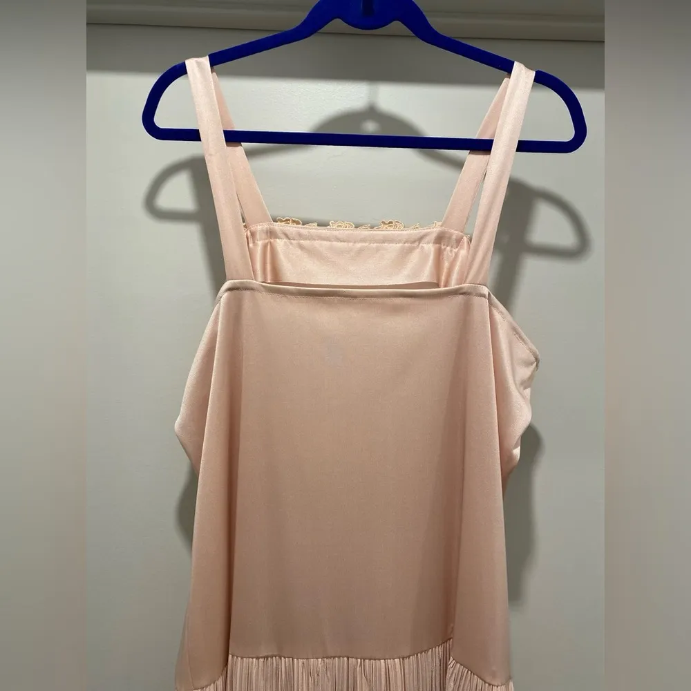 VTG 80s Light Pink Sleeveless Dress With Pleated Ruffle Skirt Size XL - Image 11