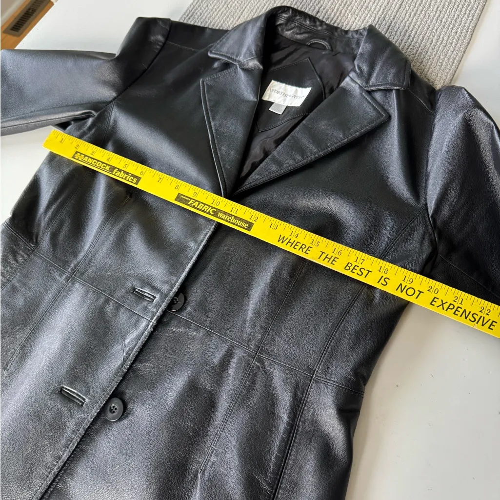 Vintage Worthington Black Leather Blazer Jacket Coat Size Medium Fully Lined - Image 6