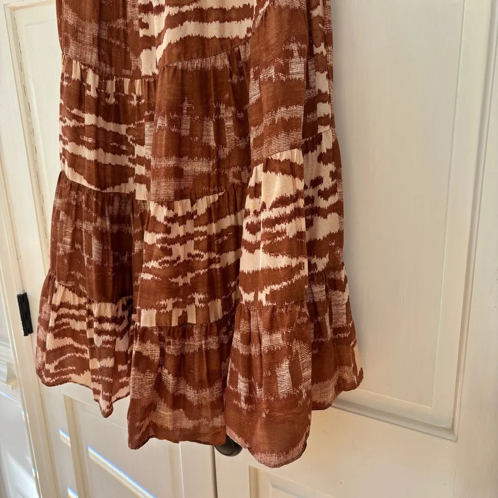 Ulla Johnson Aisa Silk Taffeta Tiered Midi Skirt Fawn‎ Size 10 Ikat Animal Print - Image 8