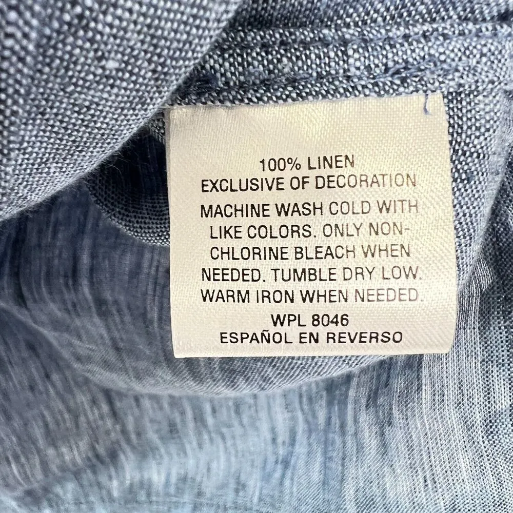 Charter Club Women Ric-Rac-Trim Linen Tunic Top Blue White Sleeveless Size Large - Image 6