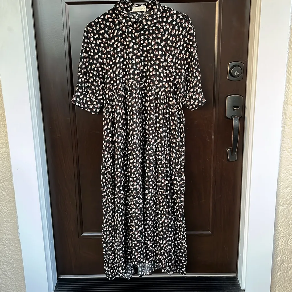 Like New Natural Life Rebecca Midi Dress Black Cream Roses Size Small - Image 5