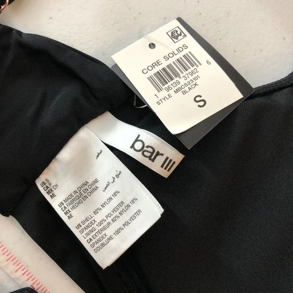 Bar III Banded Ring Bikini Top Removable Cups Tie Back Black S - Image 4