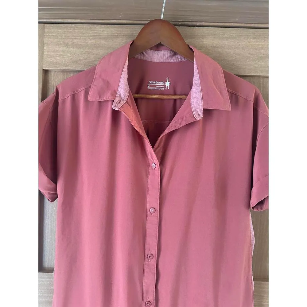 Smartwool Merino Wool Sport Shirt Dress Button Down in Terracotta Pink Medium​ - Image 4