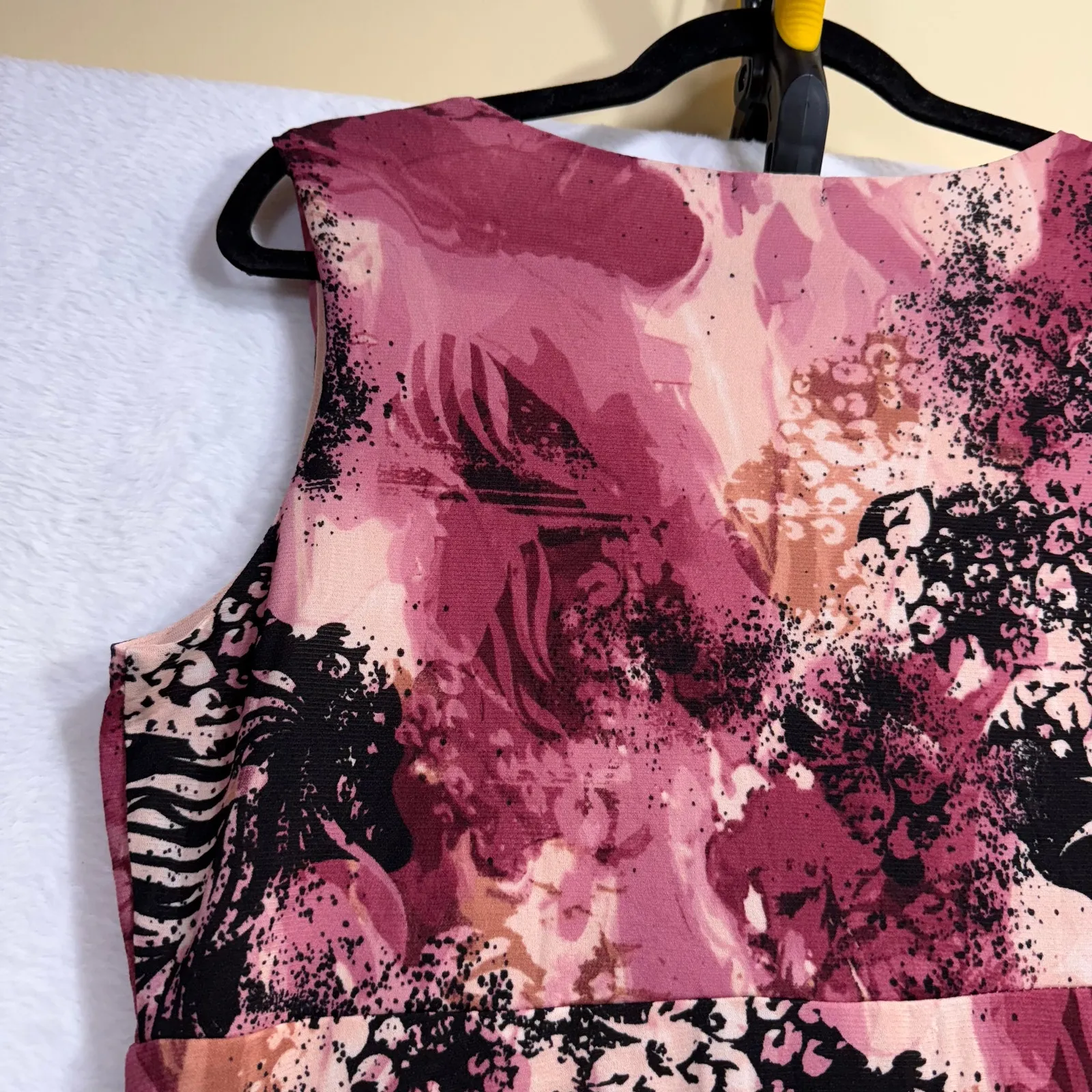 Y2K Relativity L Pink Midi‎ Wrap Dress Abstract Floral Vacation Retro Boho Beach - Image 8