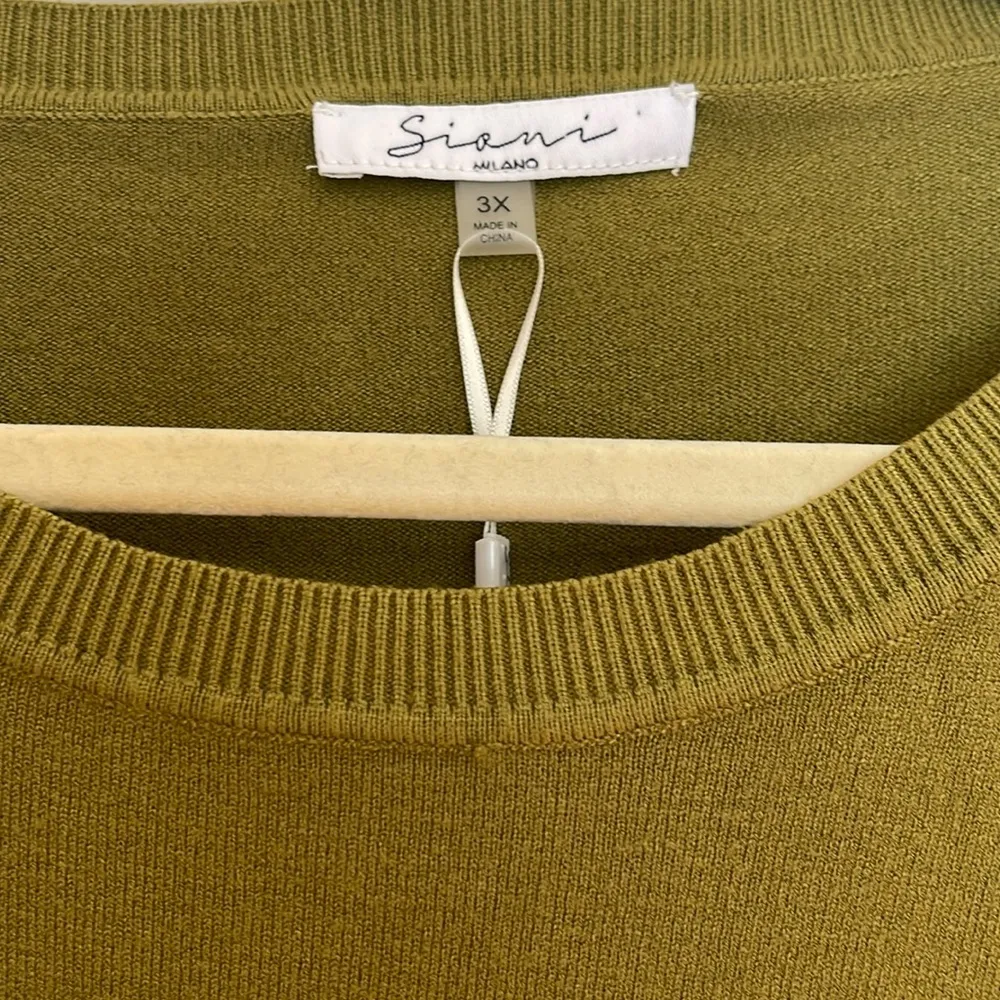 Sioni Milano womens  size 3X olive sheer lace puffed sleeves sweater NWT - Image 3