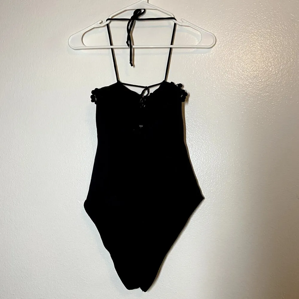 Lovers + Friends Come Aboard One Piece Swimsuit Black Revolve Halter Neck Medium - Image 6