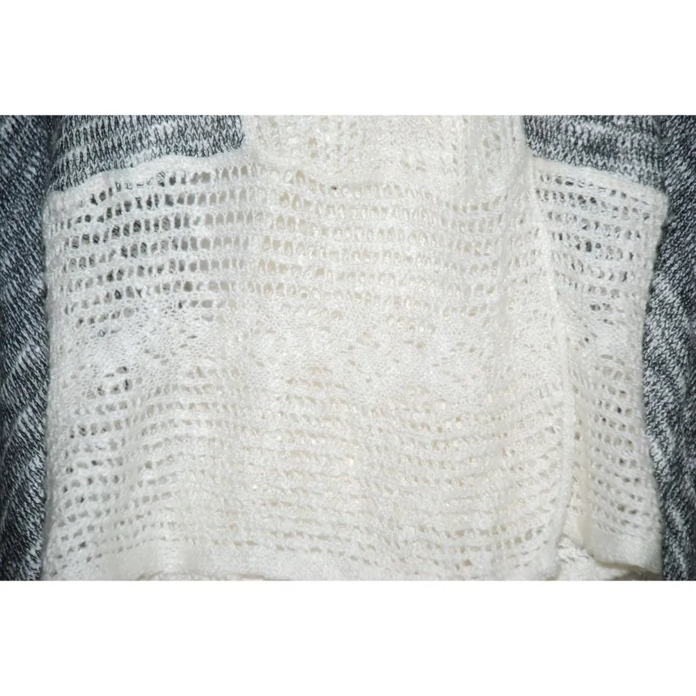 Energe World Wear Ladies Gray White Cardigan Sweater SZ L Open Front Lace LS Size L - Image 6