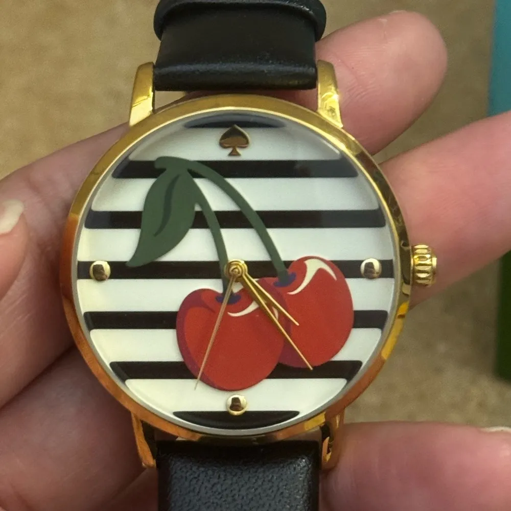 Kate Spade Red Cherry Metro Black Leather Ladies Watch KSW1343 GUC New battery - Image 16