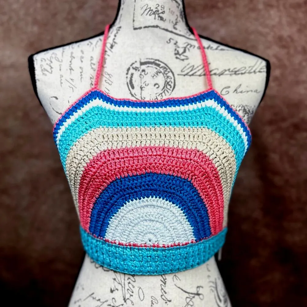 Olivaceous Rainbow Crochet Crop Top Multi size M - Image 5