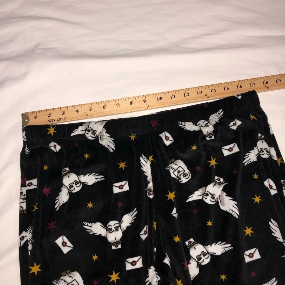 Wizarding World Harry Potter Pajama Pants Size L Hedwig Owl Black Velour Womens - Image 5