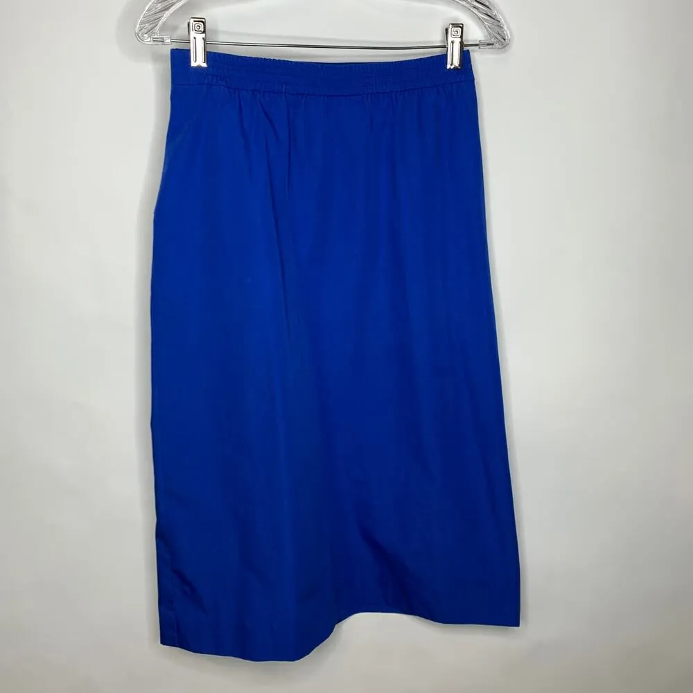 Vintage 60s 70s Royal Blue Straight Skirt Gold Buttons 26" waist Size XS - Image 2