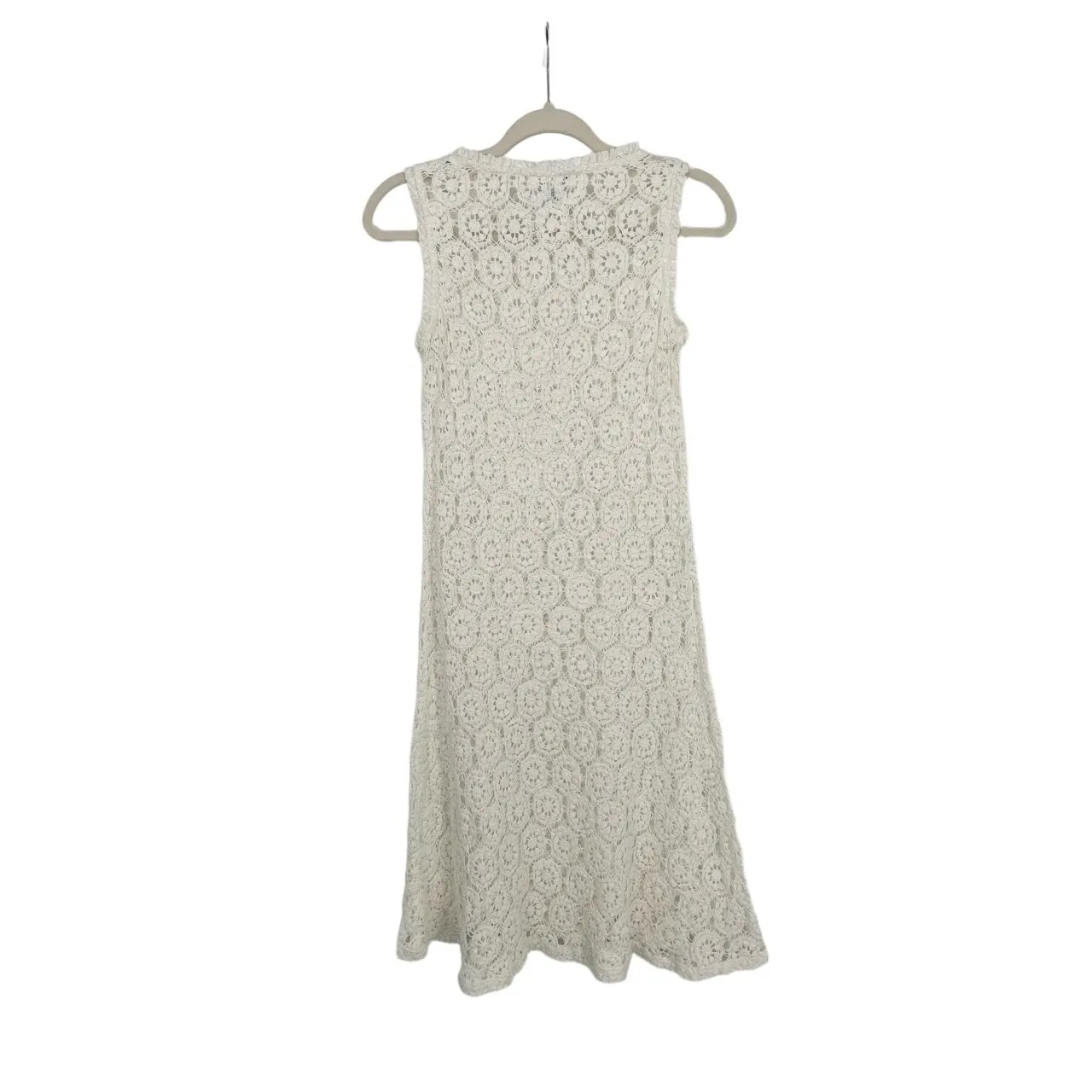 Sundance Womens Open Crochet Knit Boho Cream Sleeveless Beach Coverup Dress S - Image 2