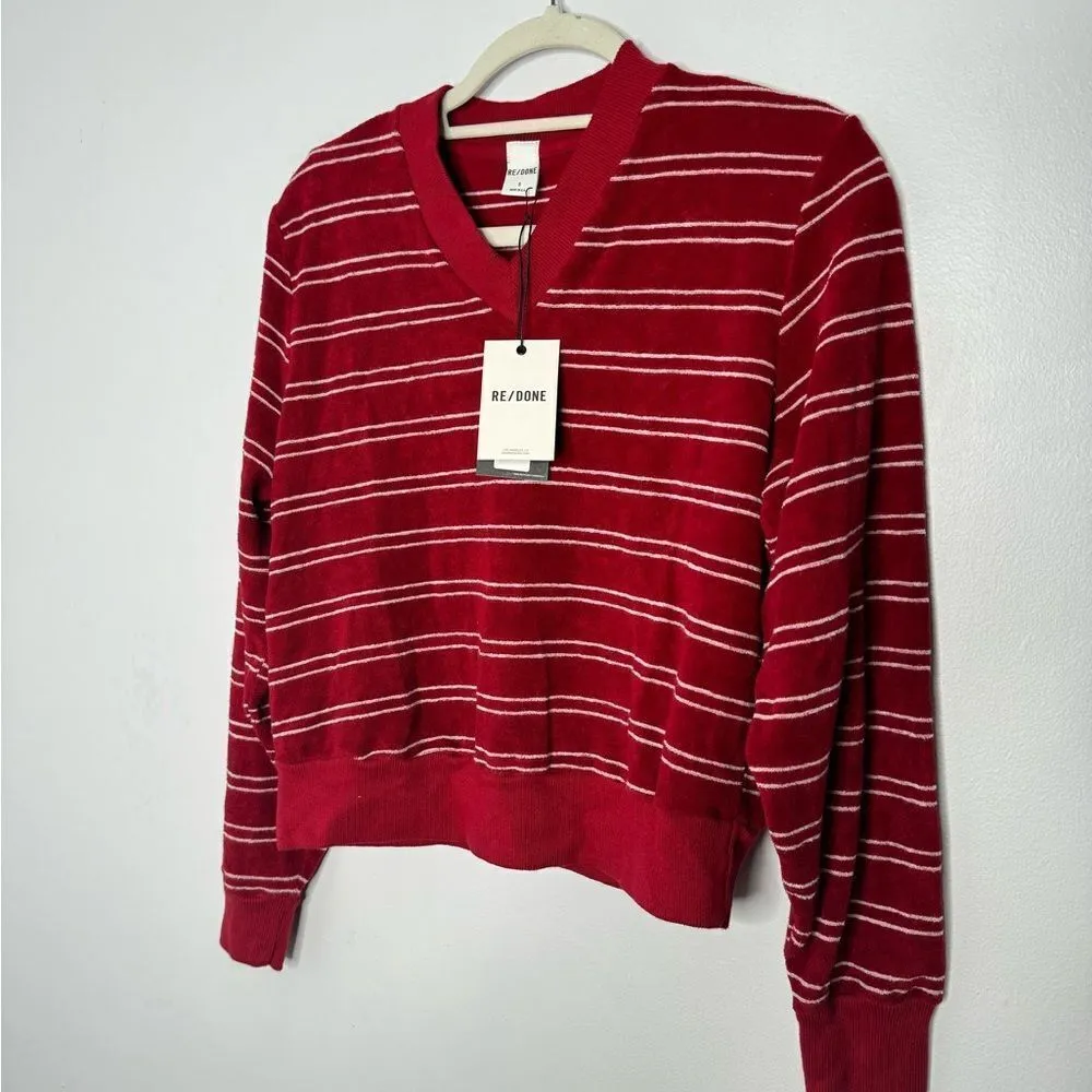Re/Done Terry Cloth V Neck Pullover size Small - Image 2