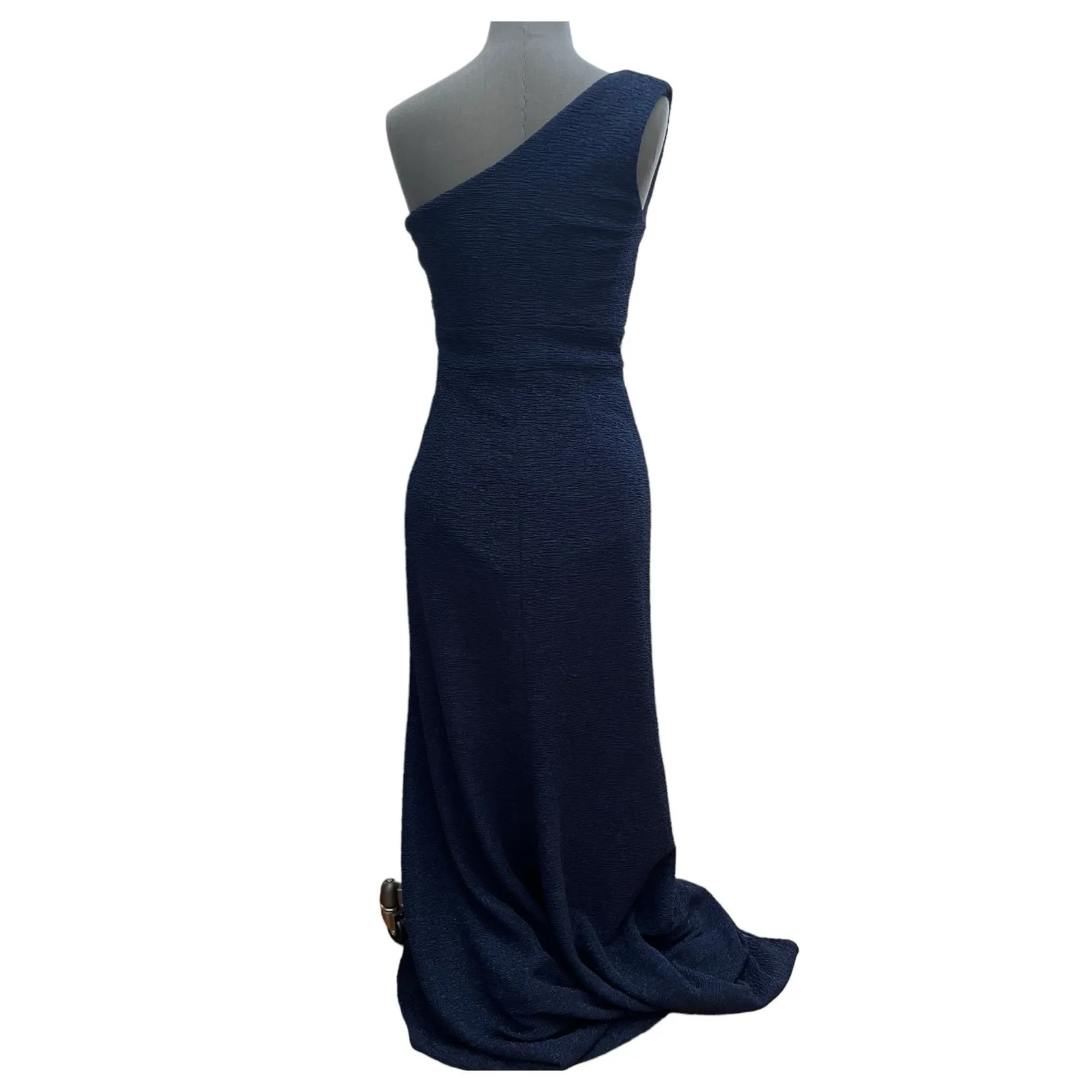 Eliza J Blue Sparkle One Shoulder Asymmetrical Neckline Gown Size 6 Gala Wedding - Image 10