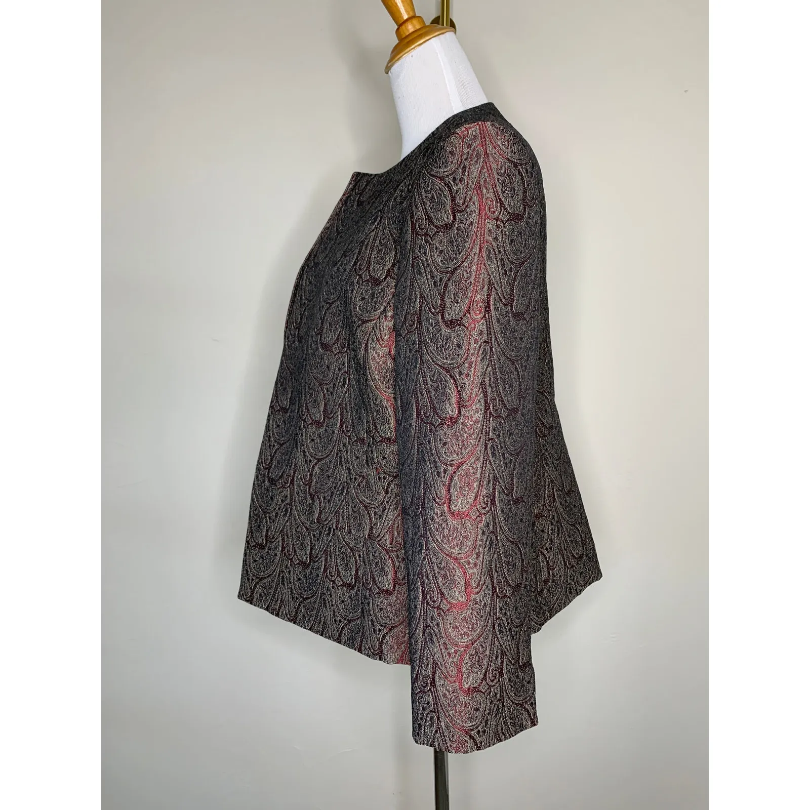 Kasper Brown Burgundy Paisley Blazer Sz 14 Brocade Fabric - Image 3