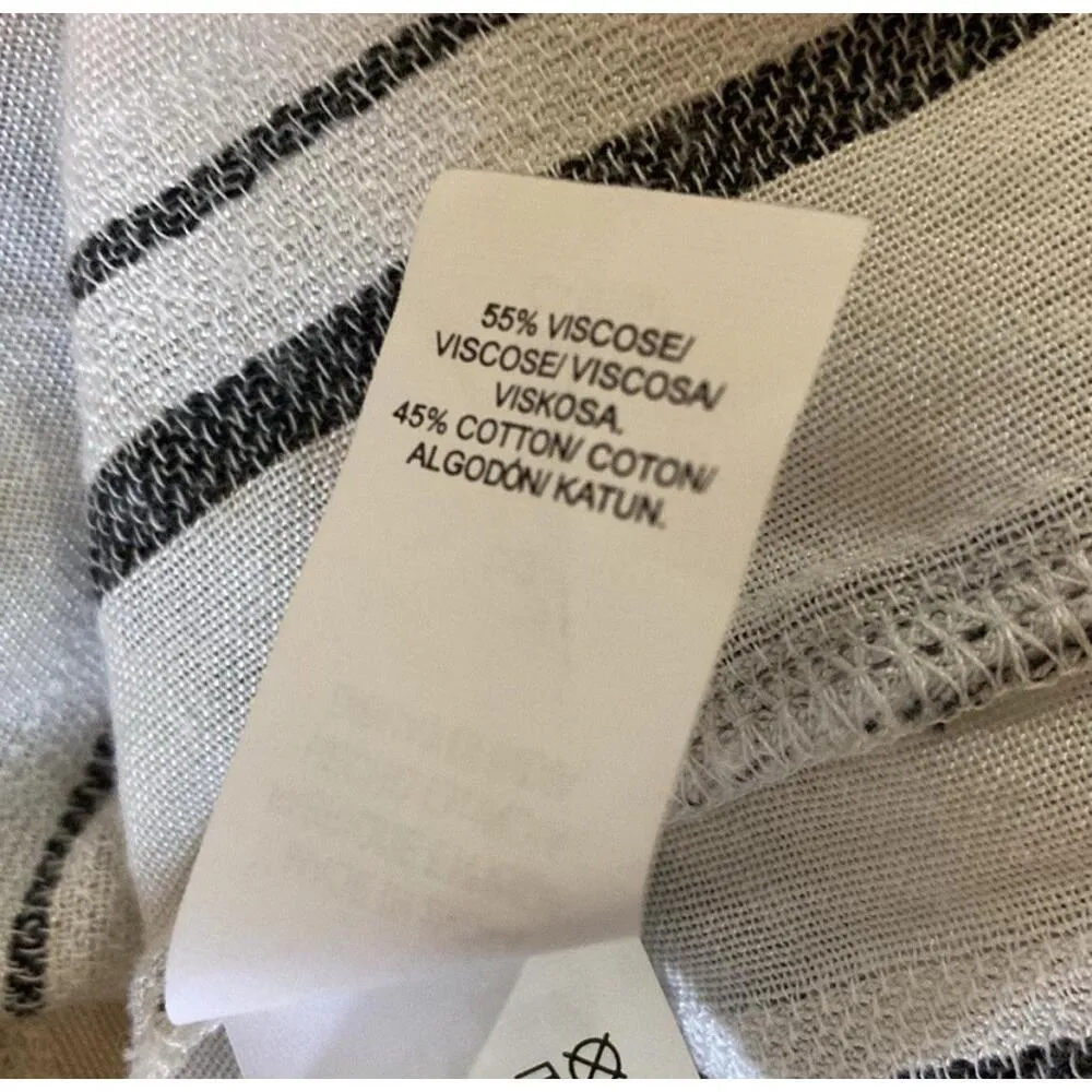 Lucky Brand Buttons Henley Top Shirt Black Striped Roll Tab Sleeve Womens NEW - Image 8