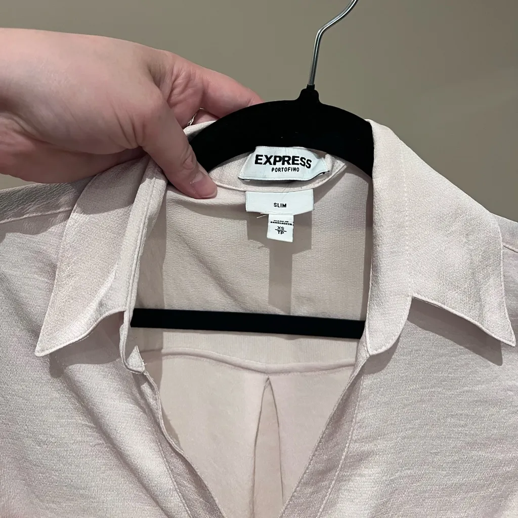 Express Beige Silk Feel Button Down Blouse - Image 3