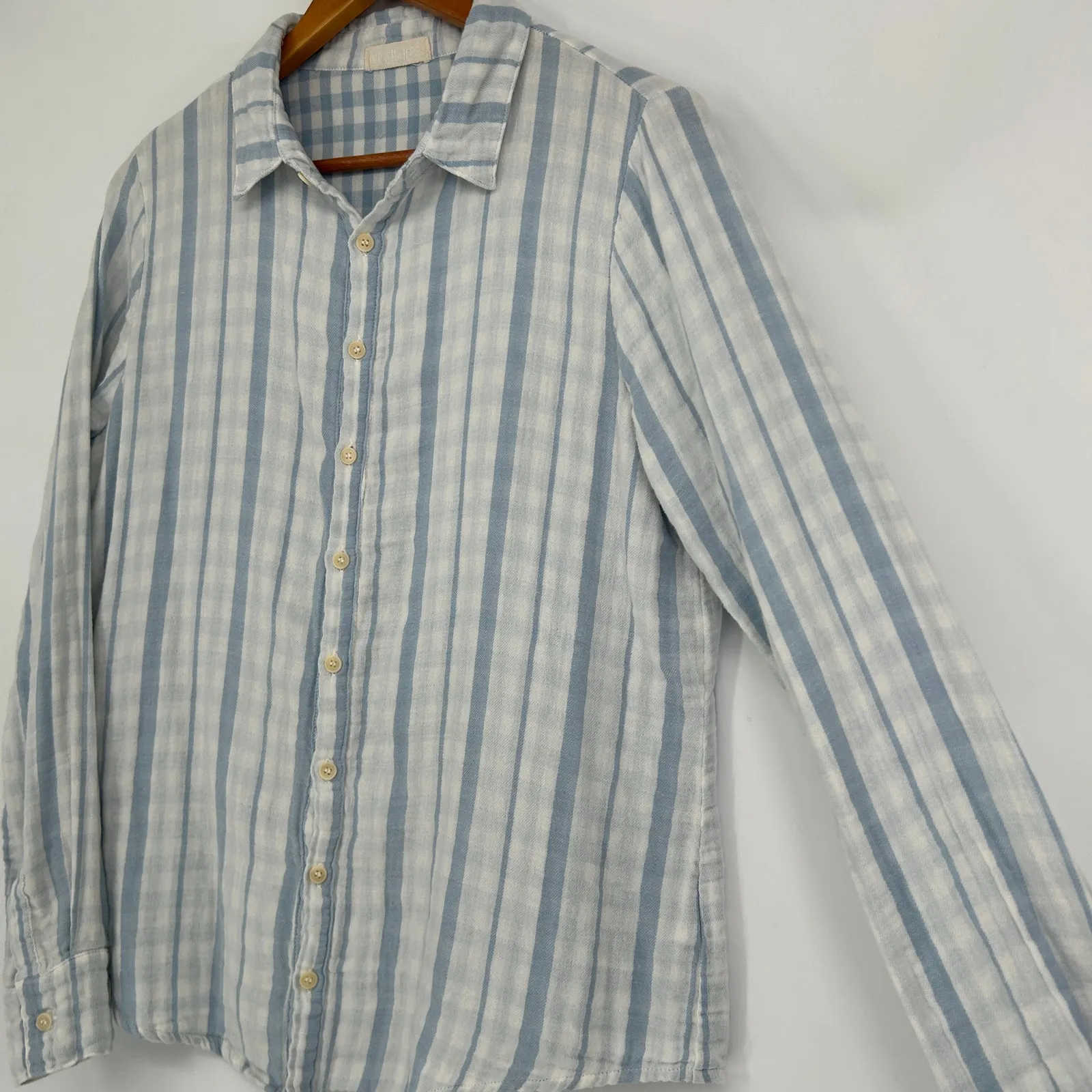 CP SHADES Cotton Gauze Button Down Shirt Womens Small Coastal Beachy Plaid Top - Image 3