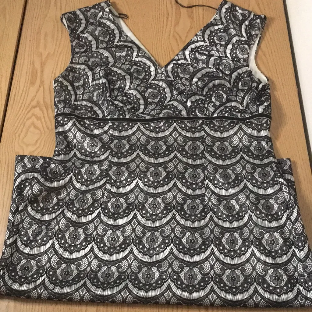 New Women’s Beautiful Adrianna Papell Lacey Dress Black Ivory Size 12 - Image 6