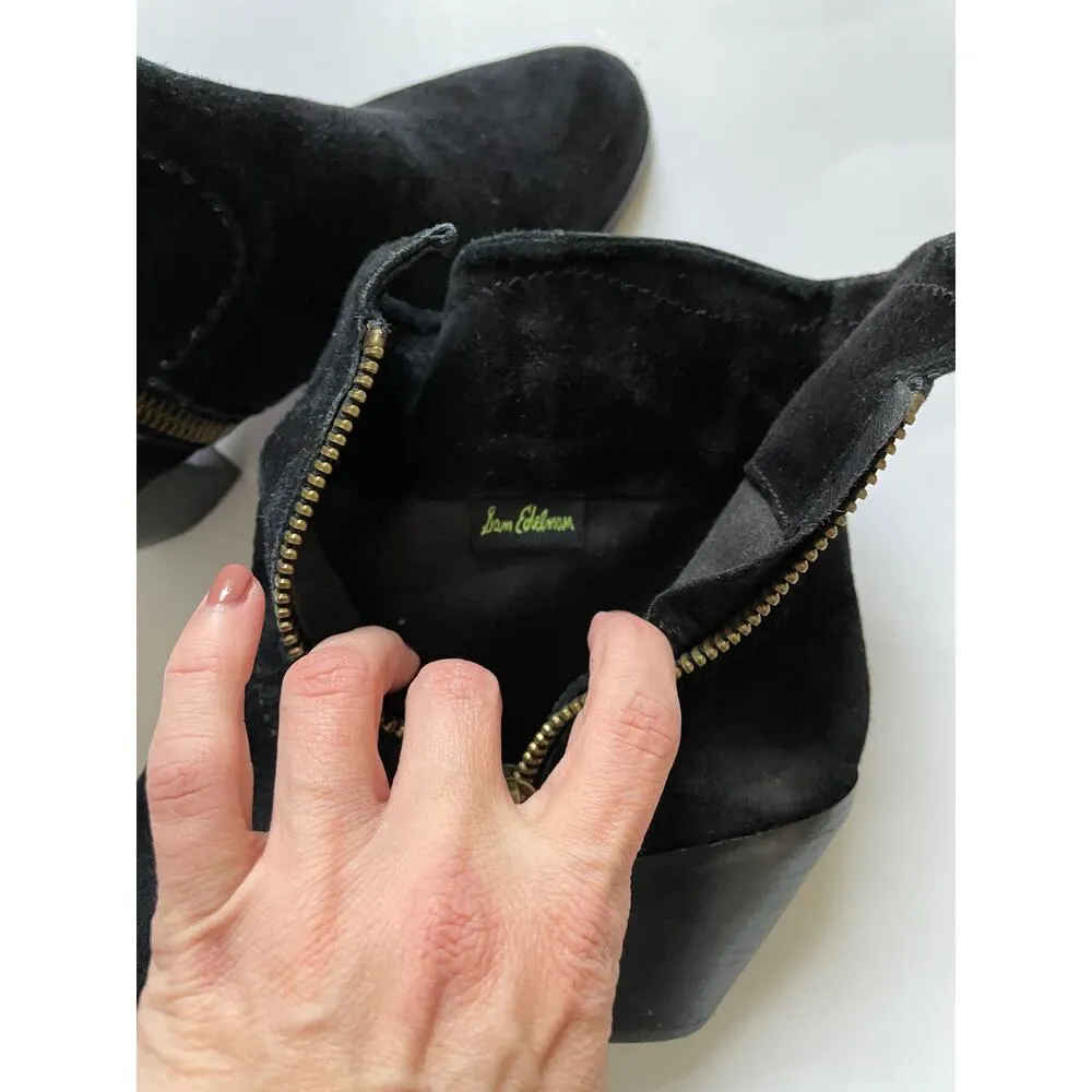 Sam Edelman Suede Leather Western Heeled Boots Black Size 10 - Image 4