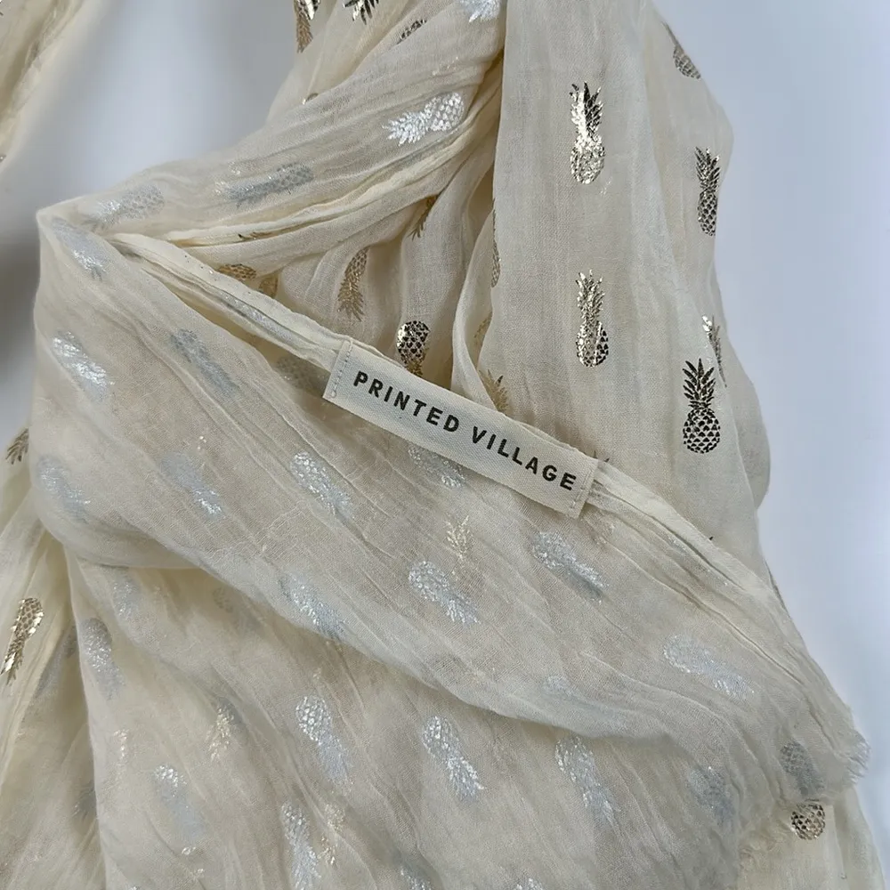 Printed Village Metallic Gold Pineapple Print Wrap Scarf - Image 3
