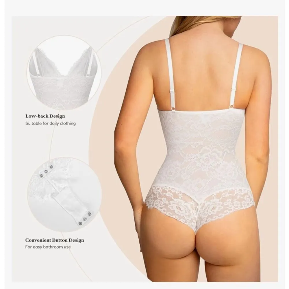 NEW~ Shaper Lace Shapewear Bodysuit Tummy Control M White Size M - Image 3