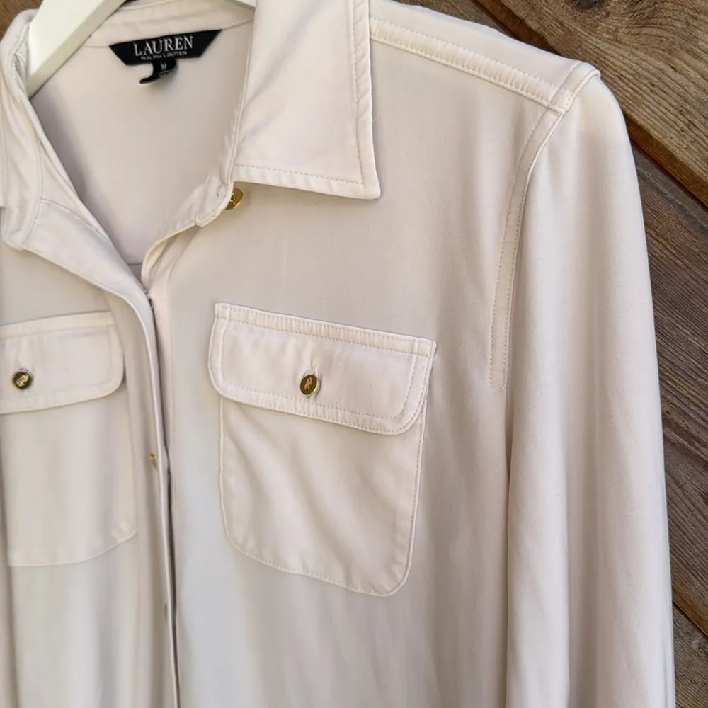 Lauren Ralph Lauren LRL black label white button down long sleeve blouse medium - Image 3