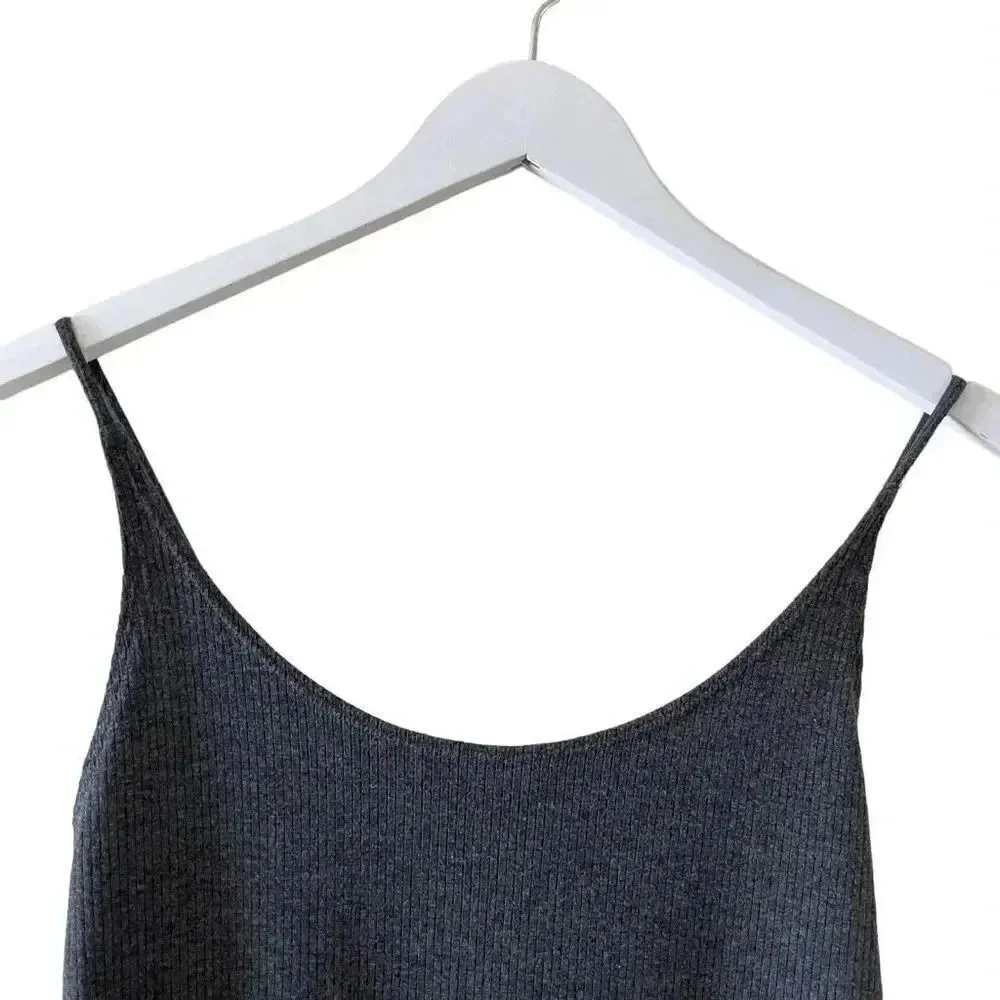 H& M Ribbed Spaghetti Straps Charcoal Gray Slim MIDI Women’s Dress SZ S #1244 - Image 2