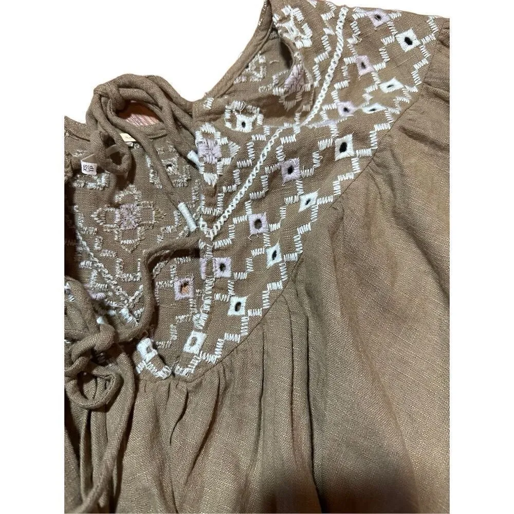 Free People Joni Embroidered Top Linen blend boho cropped sz XS - Image 11