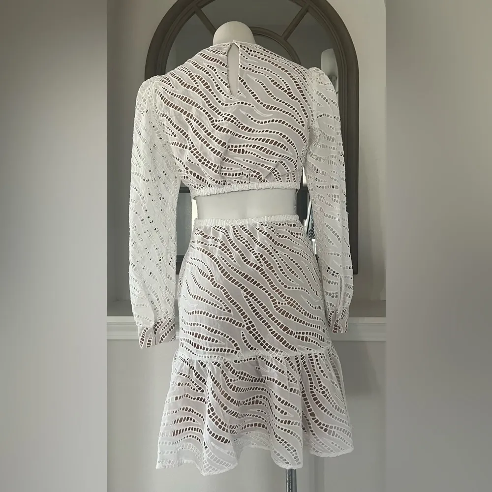 Michael Kors Zebra Eyelet Cutout Dress, White & Tan Size S New w/Tag Retail $455 - Image 9