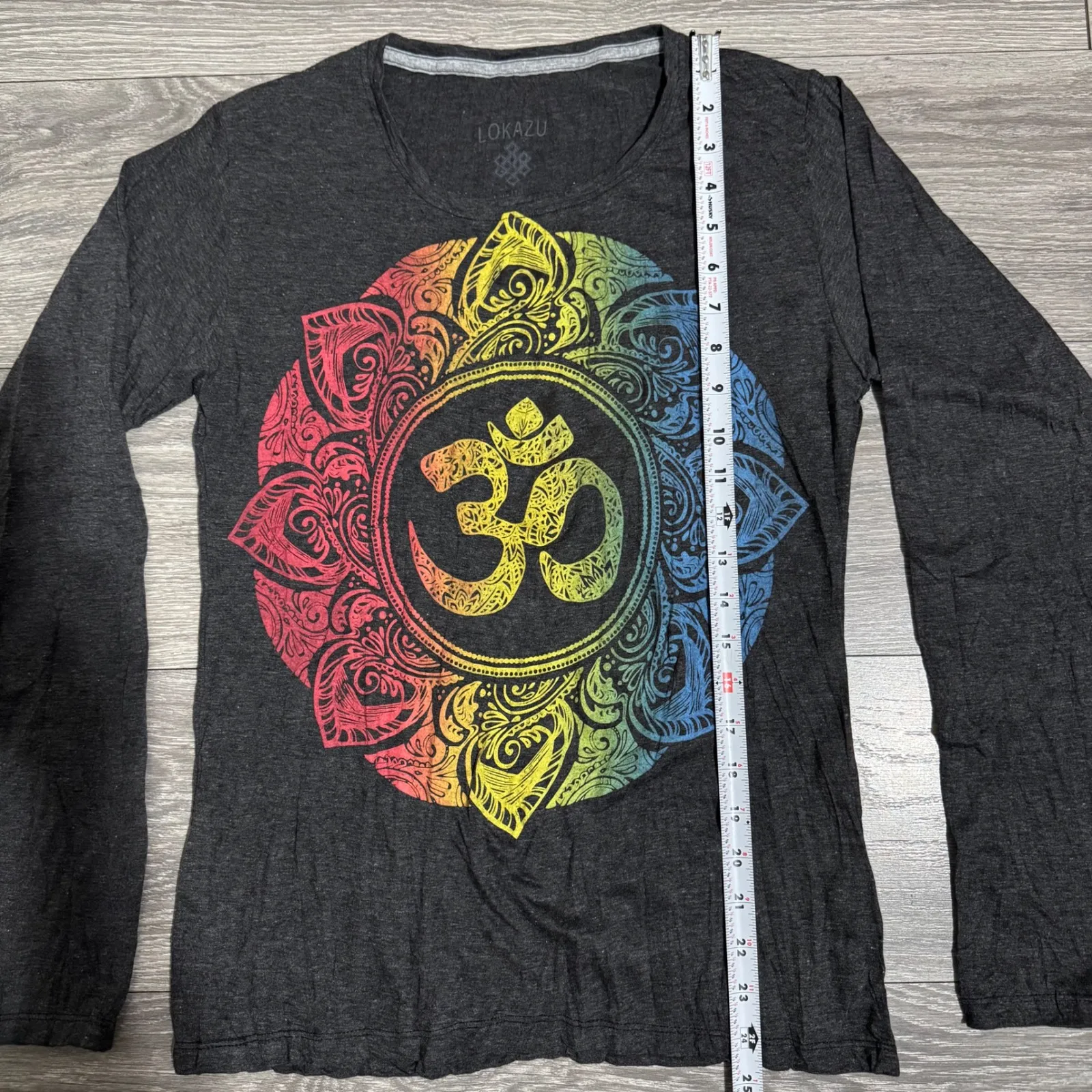 Lokazu Om Mandala Graphic Long Sleeve Bohemian Indie T Shirt Women Size Medium Gray - Image 8