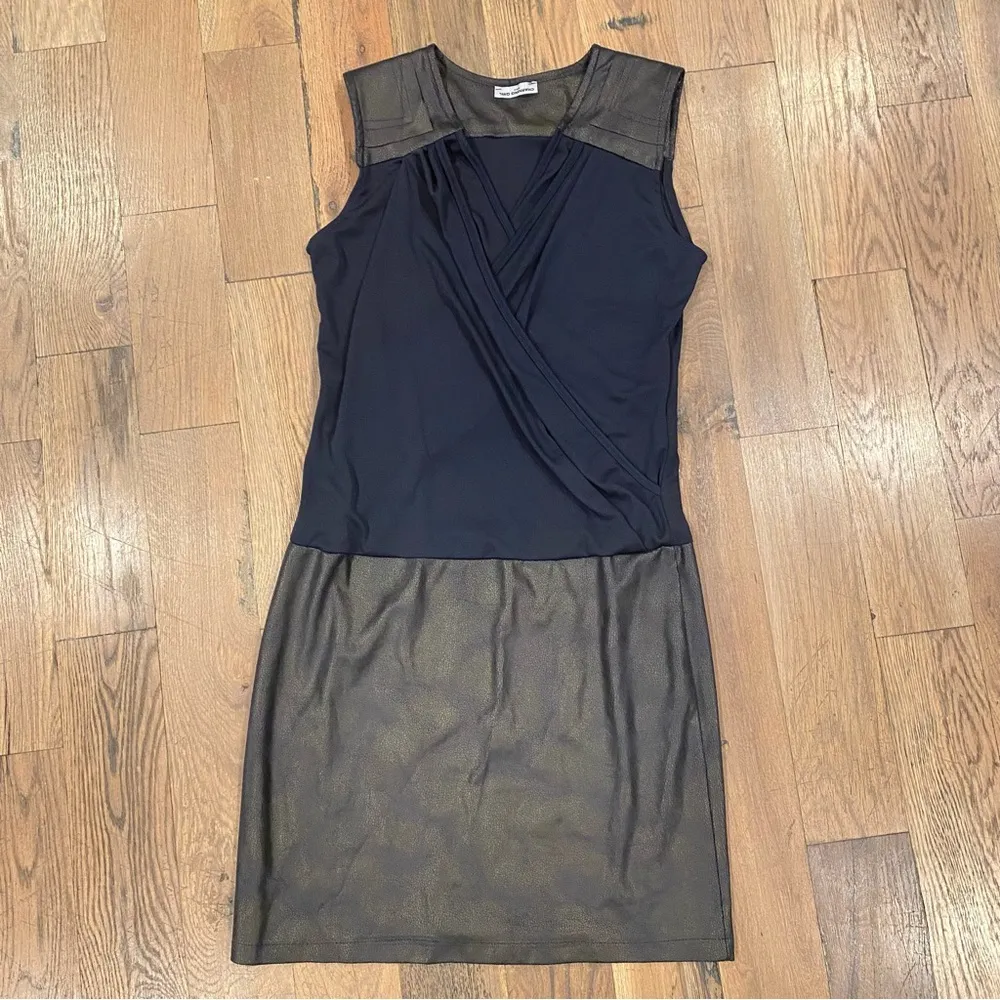 Charming Girl Womans Navy Blue Faux Leather Dress Size Large - Image 2