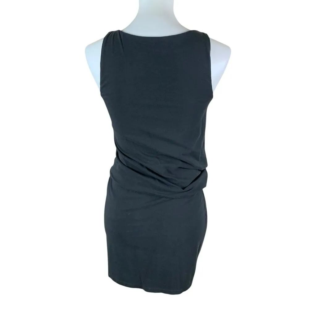 Theory Black Sleeveless Ruched Mini Dress P Pima Cotton Stretch Modern Classic - Image 4