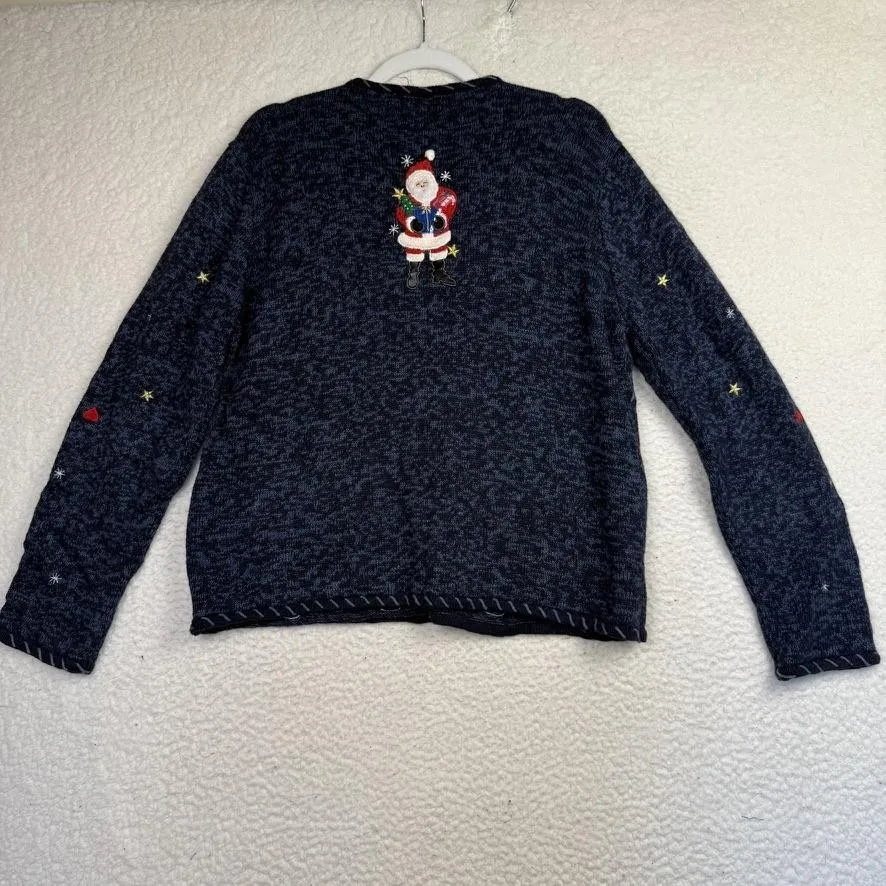 Vintage Designers Originals Studio Sweater Womens‎ Large Santa Christmas Holiday Blue - Image 2