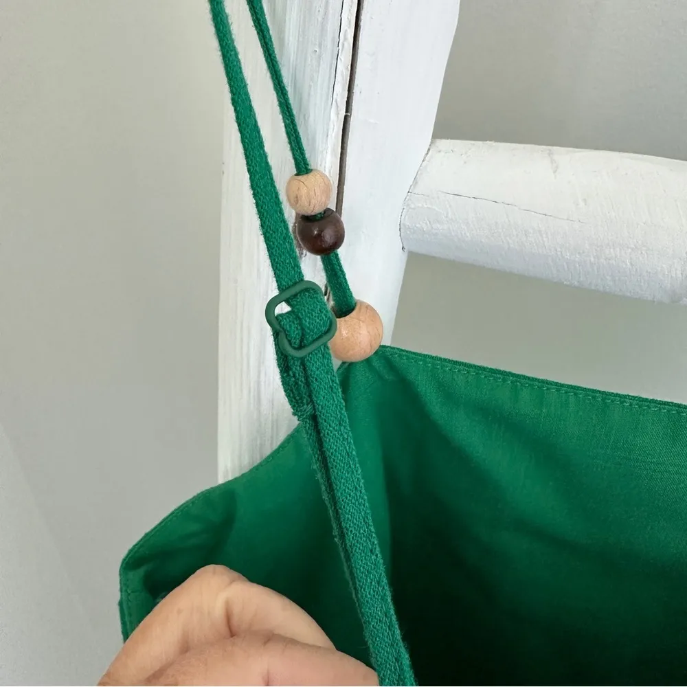 Rachel Zoe Green Linen Blend Square Neck Midi Dress W Wooden Beads Size Medium - Image 4