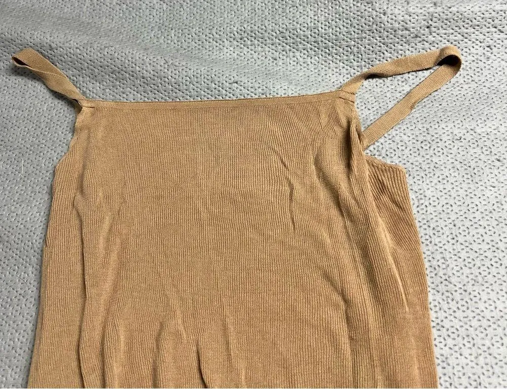 Tan Square Neck Knit Lightweight Maxi Dress Size Medium Resort Wear Summer - Image 2