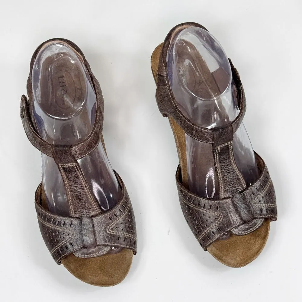 Taos Teezer Cork Sole Strappy Leather Block Heel Sandals Brown 8 Boho Hipster - Image 4