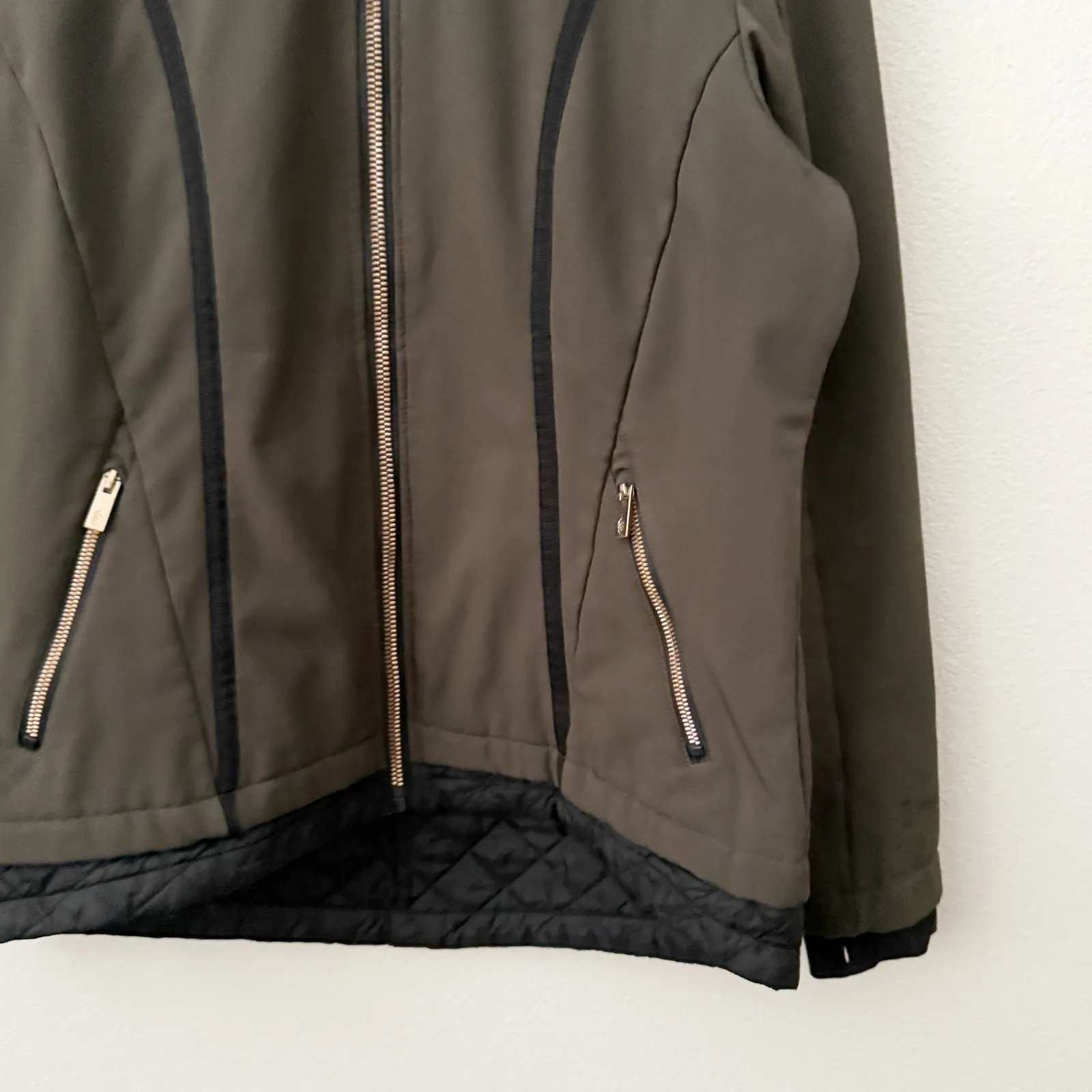 FREE COUNTRY | Jacket Coat Hood Super Softshell Quilted Brown Black | Large - Image 3