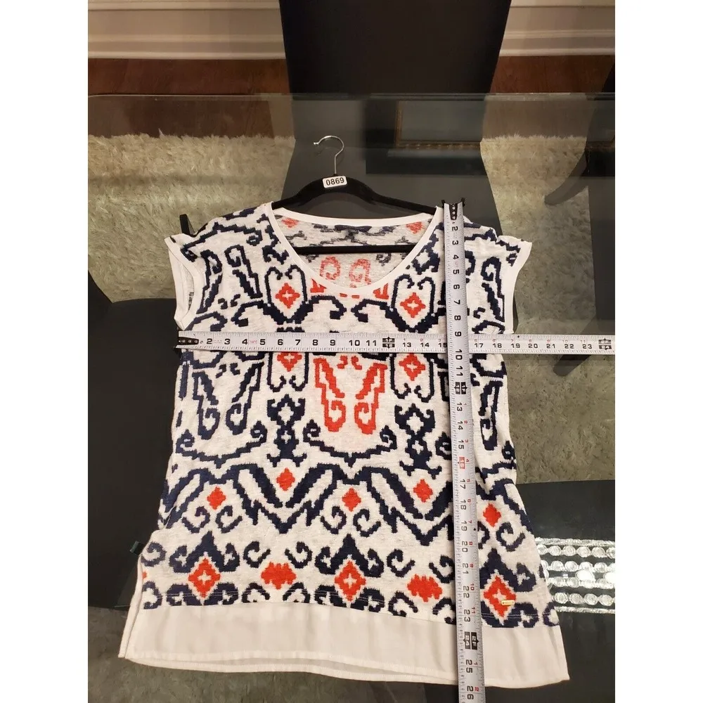 Tommy Hilfiger Multicolor Linen Scoop Neck Short Sleeve Top Blouse Size S/P - Image 7